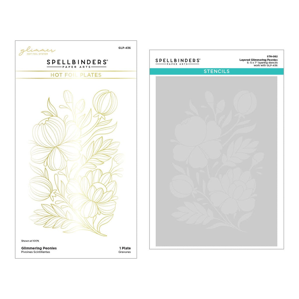 Spellbinders - Glimmering Peonies Glimmer Plate And Stencil Bundle From The Glimmering Flowers Collection
