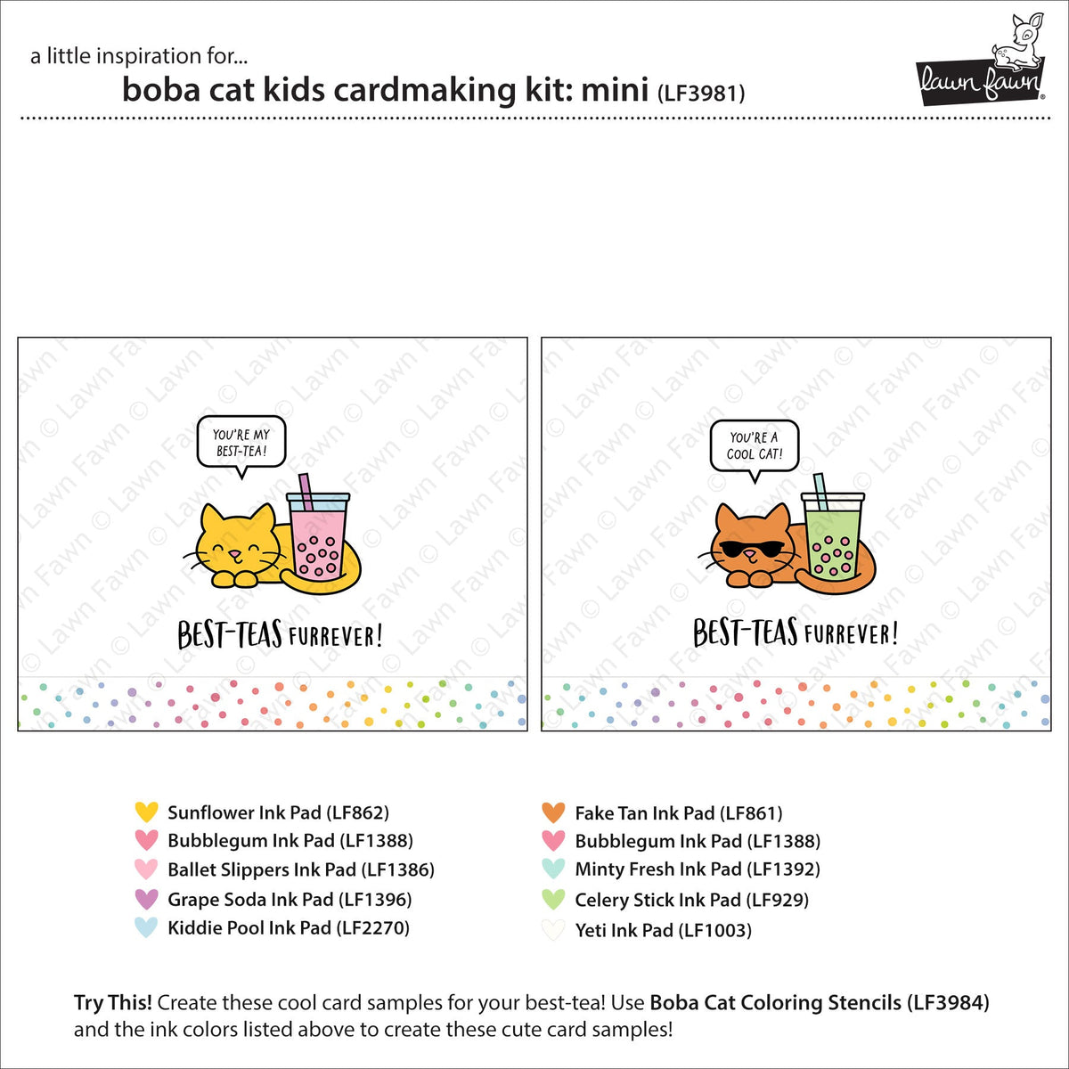 Lawn Fawn - Boba Cat Kids Cardmaking Kit: Mini
