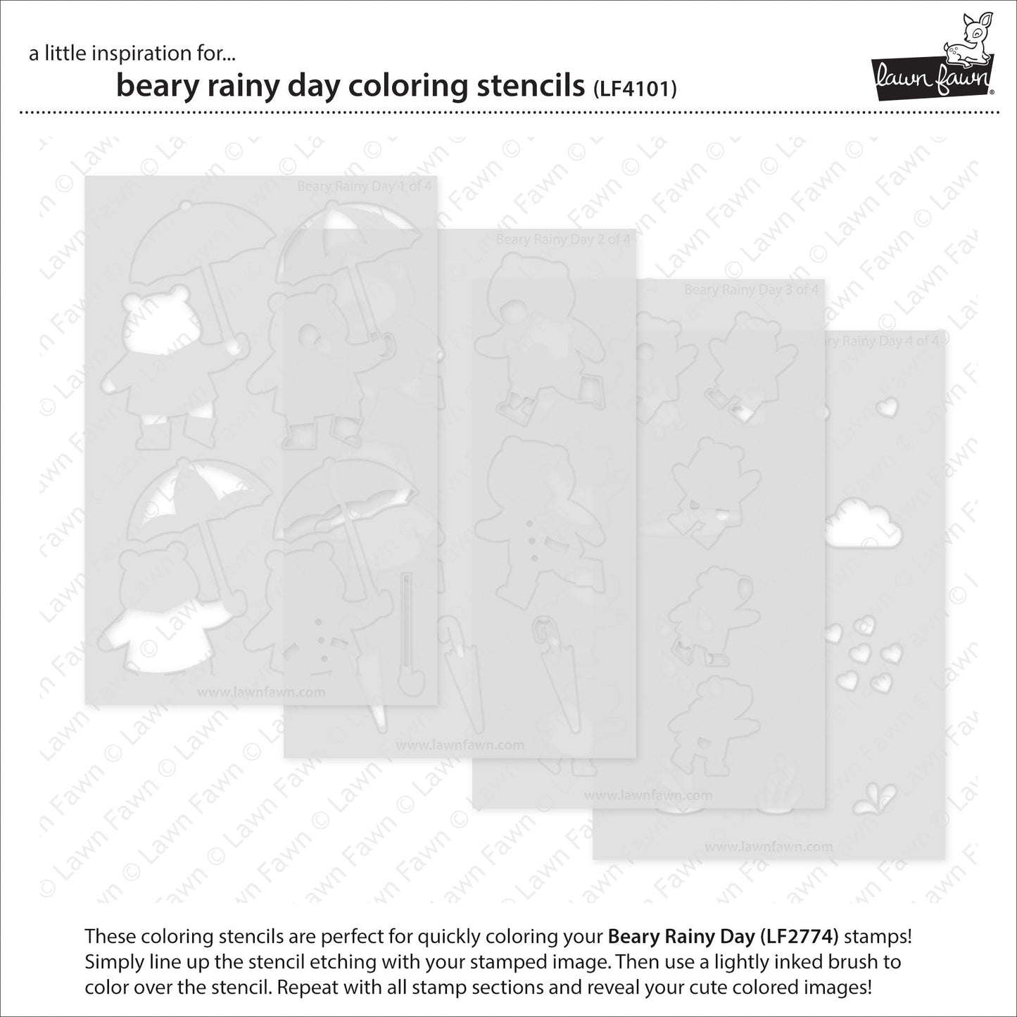 Lawn Fawn - Beary Rainy Day Coloring Stencils