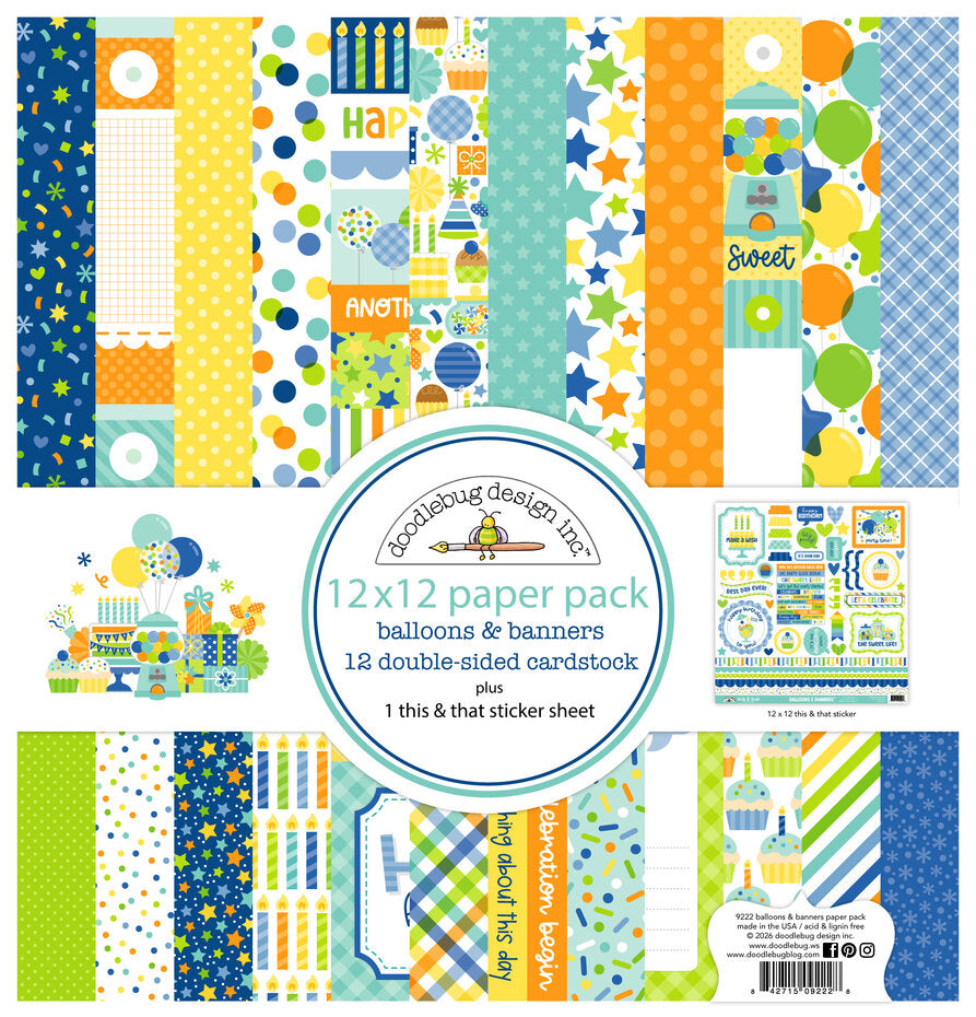 Doodlebug Design Balloons & Banners 12x12 Inch Paper Pack (9222)