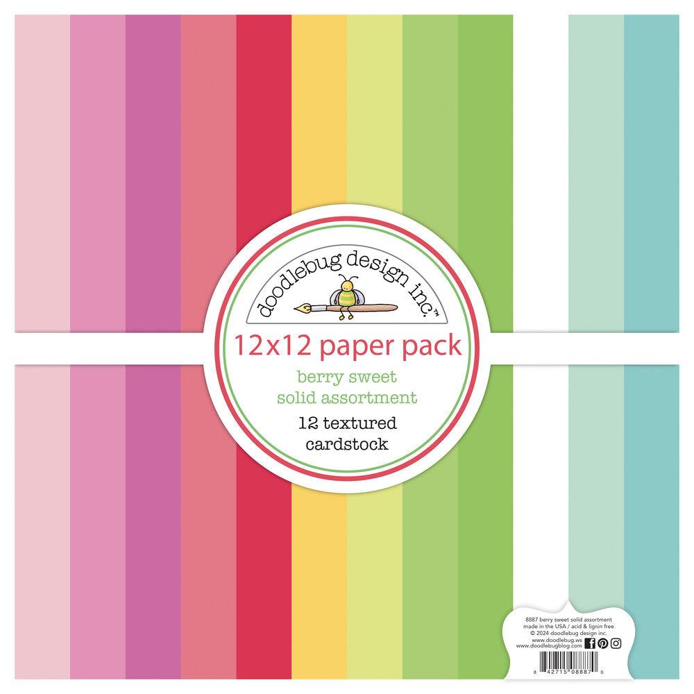 Doodlebug Design - Berry Sweet Textured Cardstock Assortment Pack 12x12"