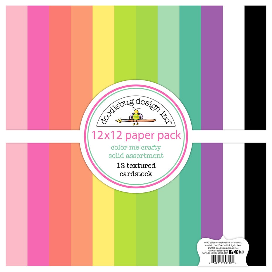 Doodlebug Design Color Me Crafty 12x12 Inch Textured Cardstock Assortment Pack (9112)
