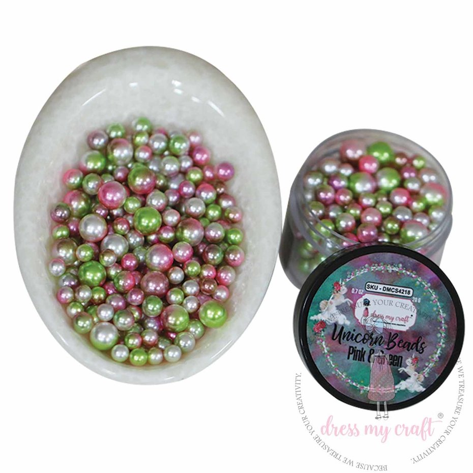 Dress My Craft - Medium & Large Unicorn Beads Pink & Green (20g)