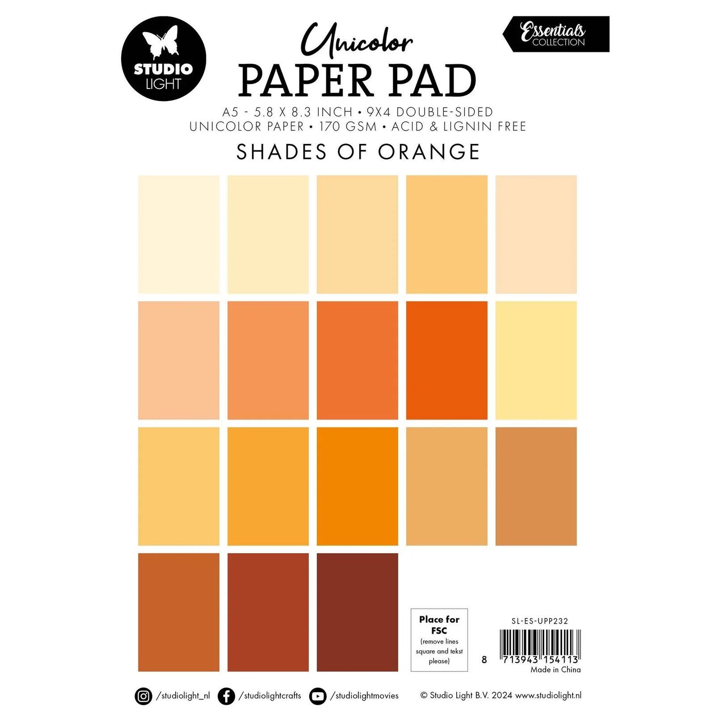 Studio Light - Unicolor A5 Paper Pad Shades of Orange