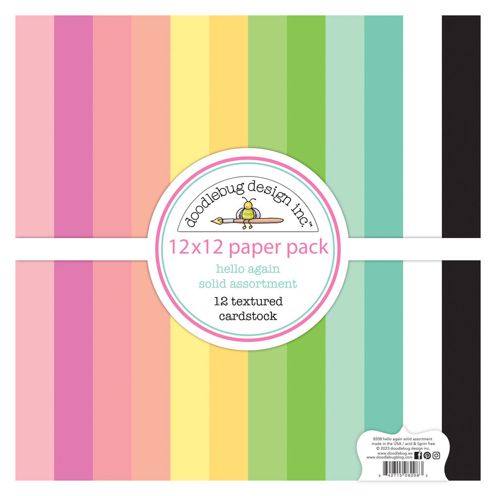 Doodlebug Design - Hello Again Textured Cardstock Assortment Pack 12x12"