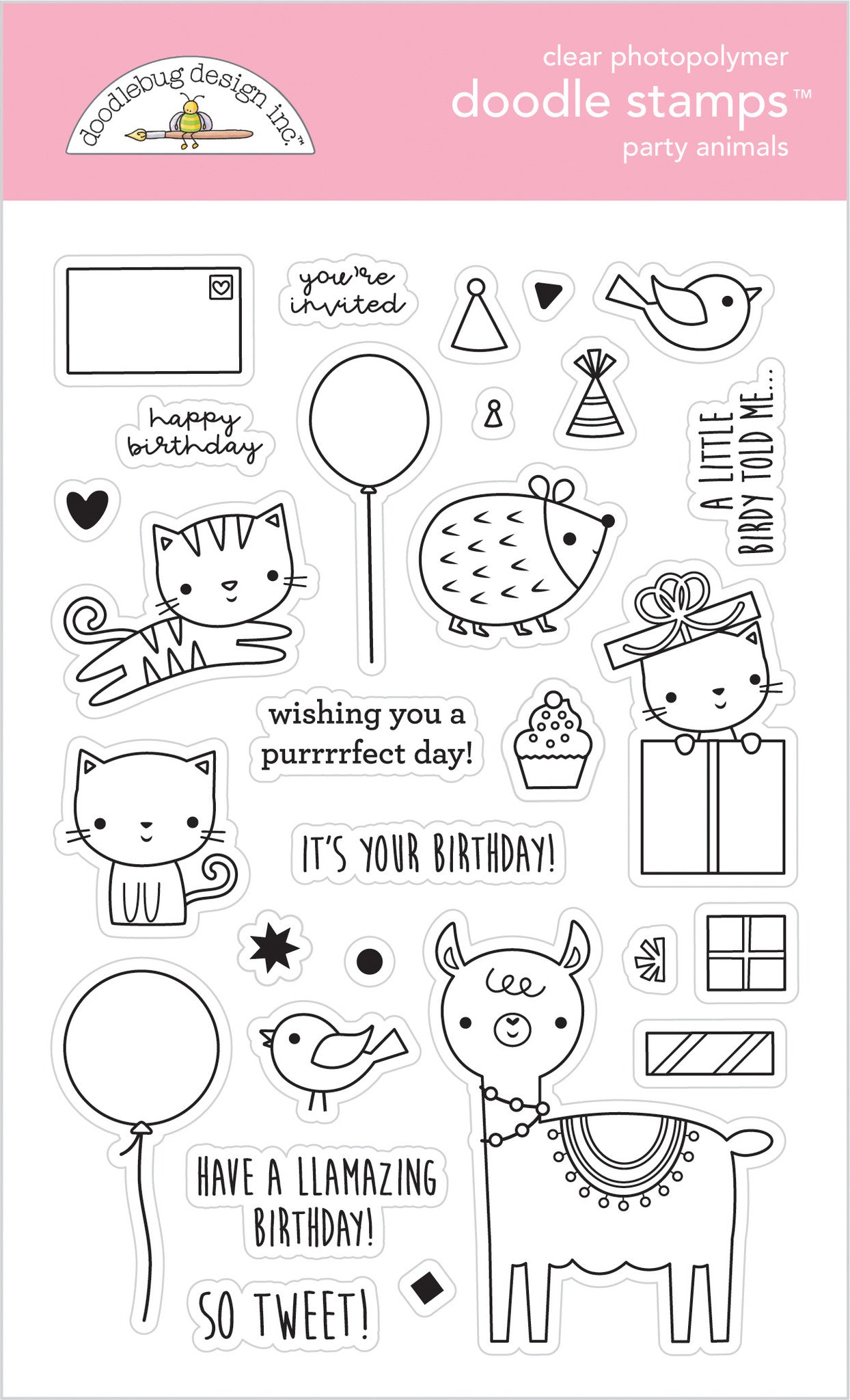 Doodlebug Design - Party Animals - Girl Doodle Stamps