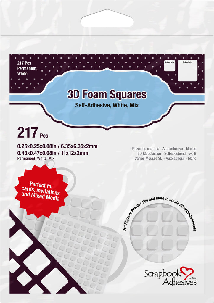 Scrapbook Adhesives - 3D Foam Squares White Mix (217pcs)