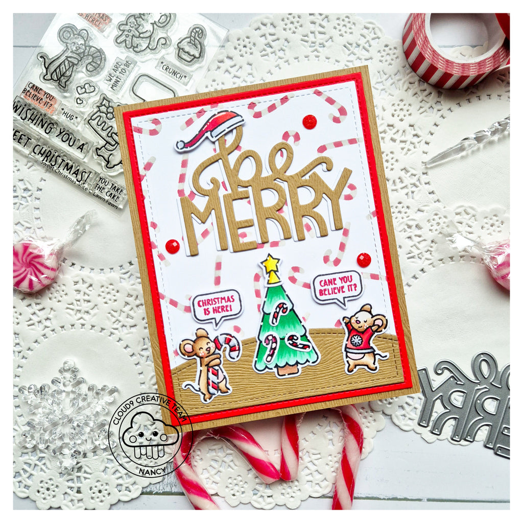 Christmas Card feat. Lawn Fawn Candy Cane Background Stencils