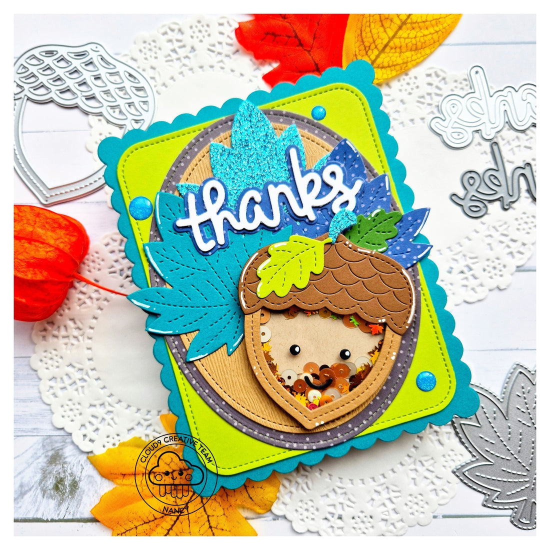 Interactive Thank You Card feat. Lawn Fawn Stitched Acorn Frame