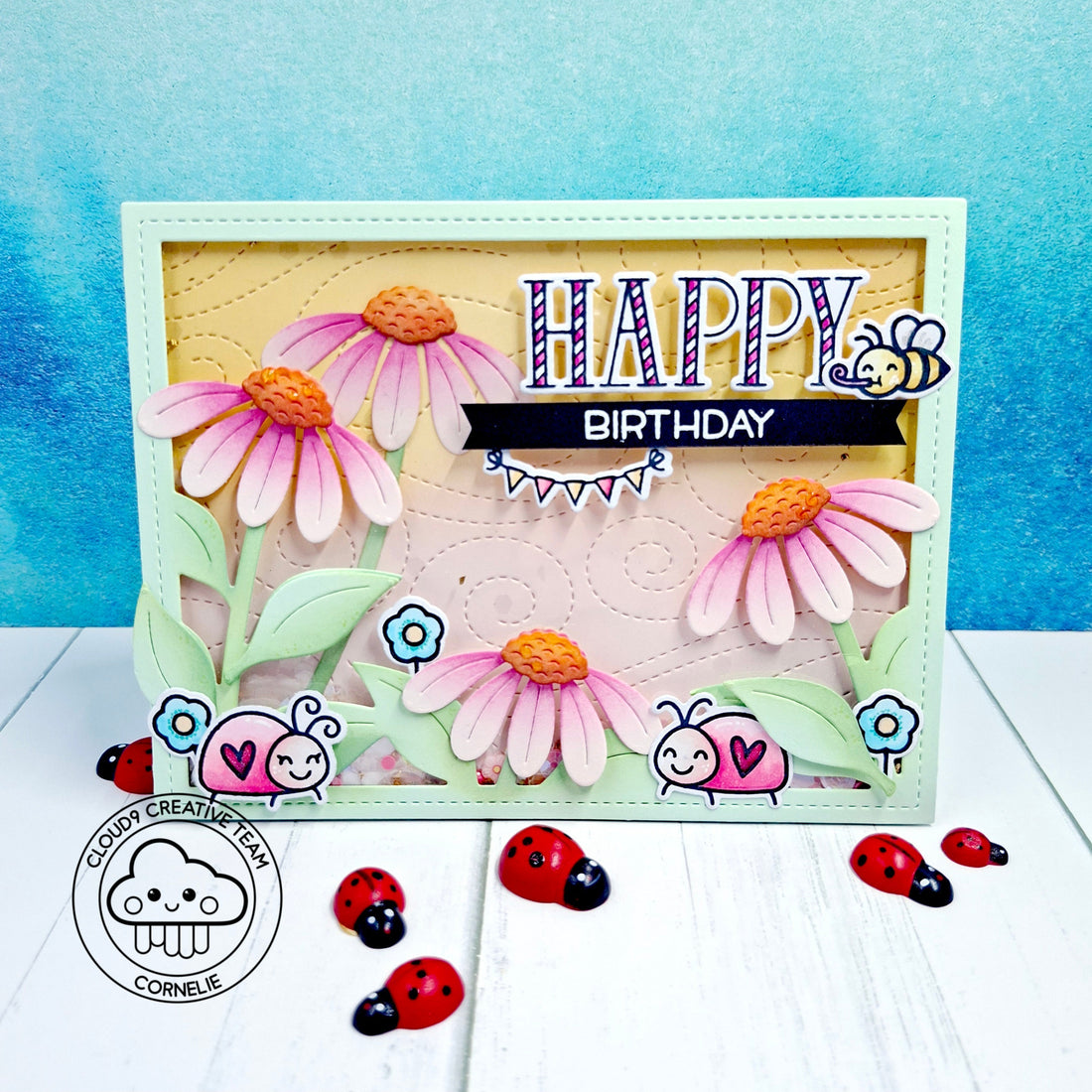 Birthday Card feat. Lawn Fawn Big Blossom Backdrop: Landscape