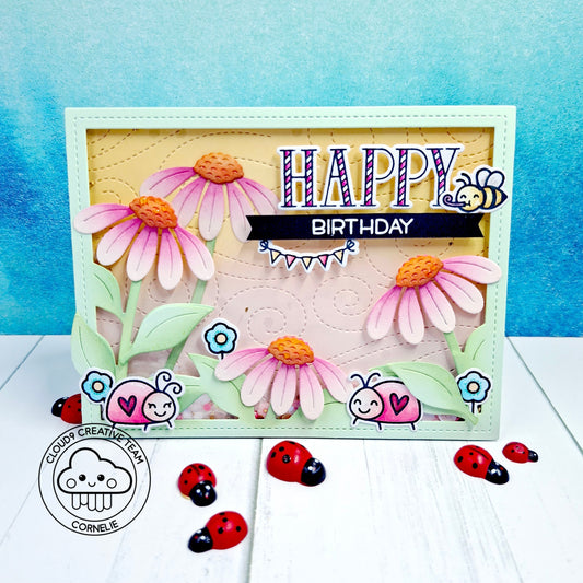 Birthday Card feat. Lawn Fawn Big Blossom Backdrop: Landscape