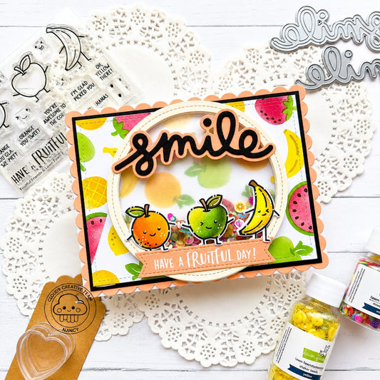 Any Occasion Shaker Card feat. Lawn Fawn Fruit Salad Background Stencils