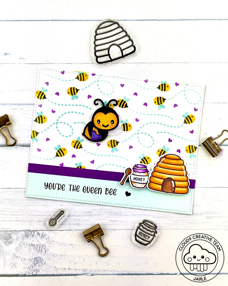 Friendship Card feat. Lawn Fawn Bee Happy Background Stencils