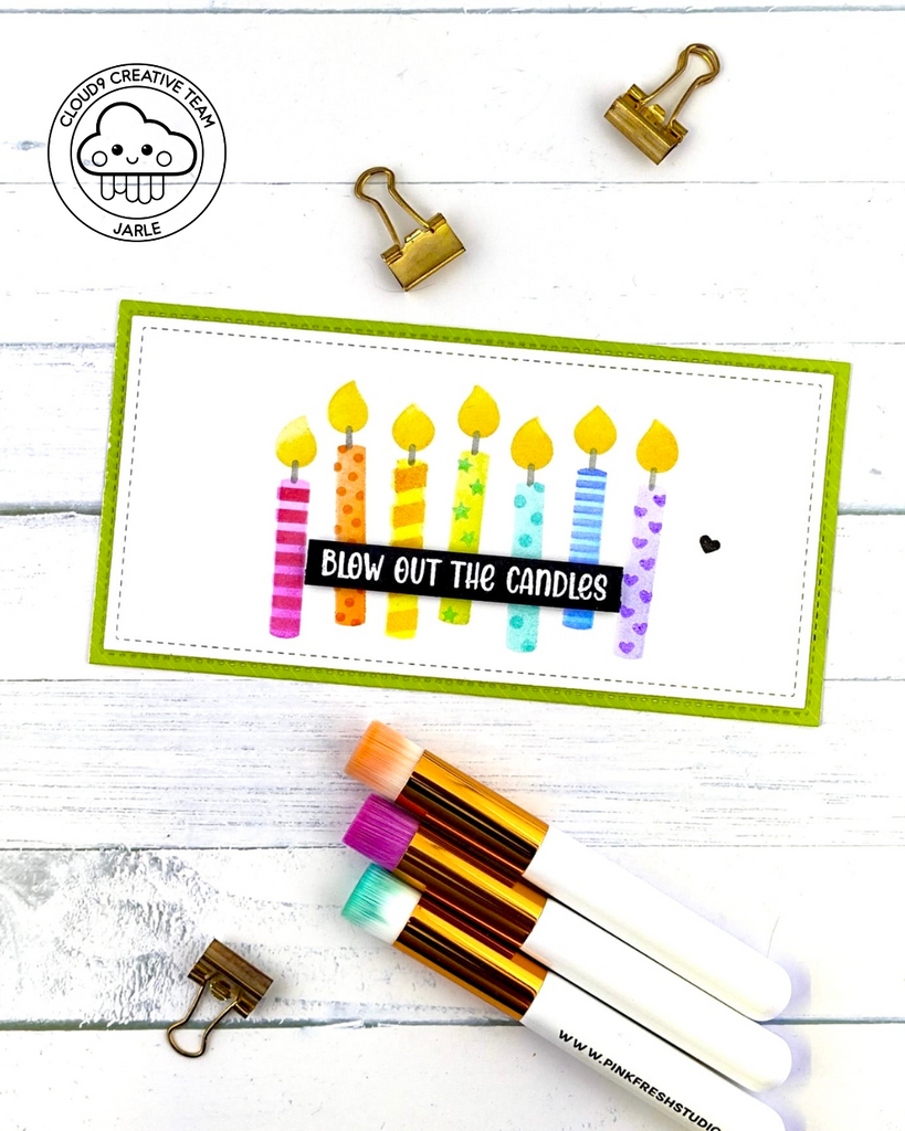 Mini Slimline Birthday Card feat. Lawn Fawn Birthday Candles Stencils