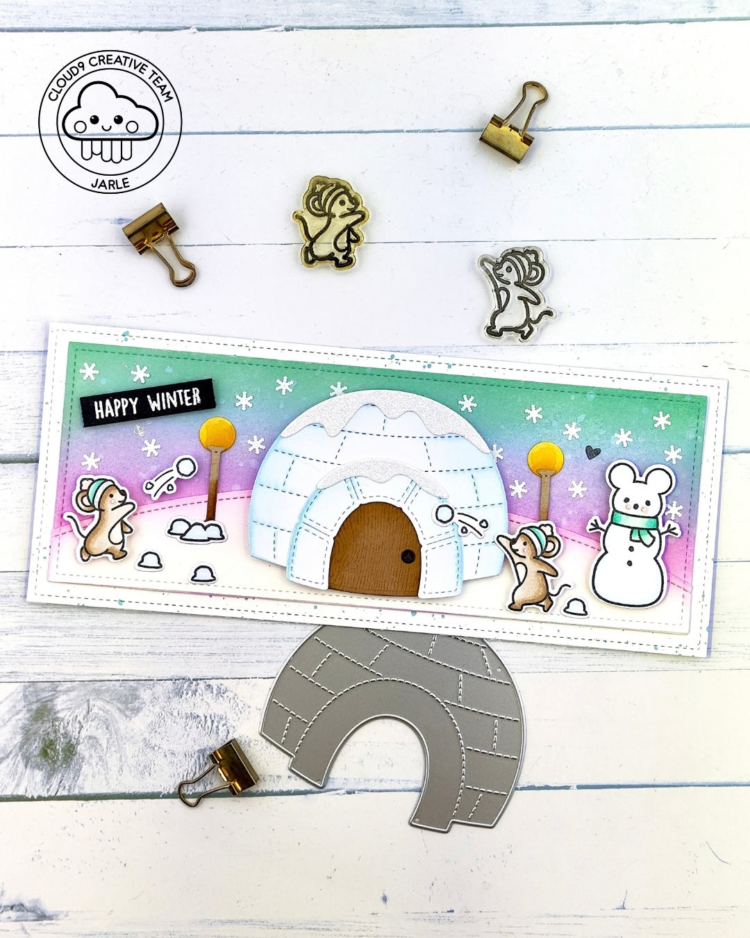 Slimline Winter Card feat. Lawn Fawn Build-An-Igloo