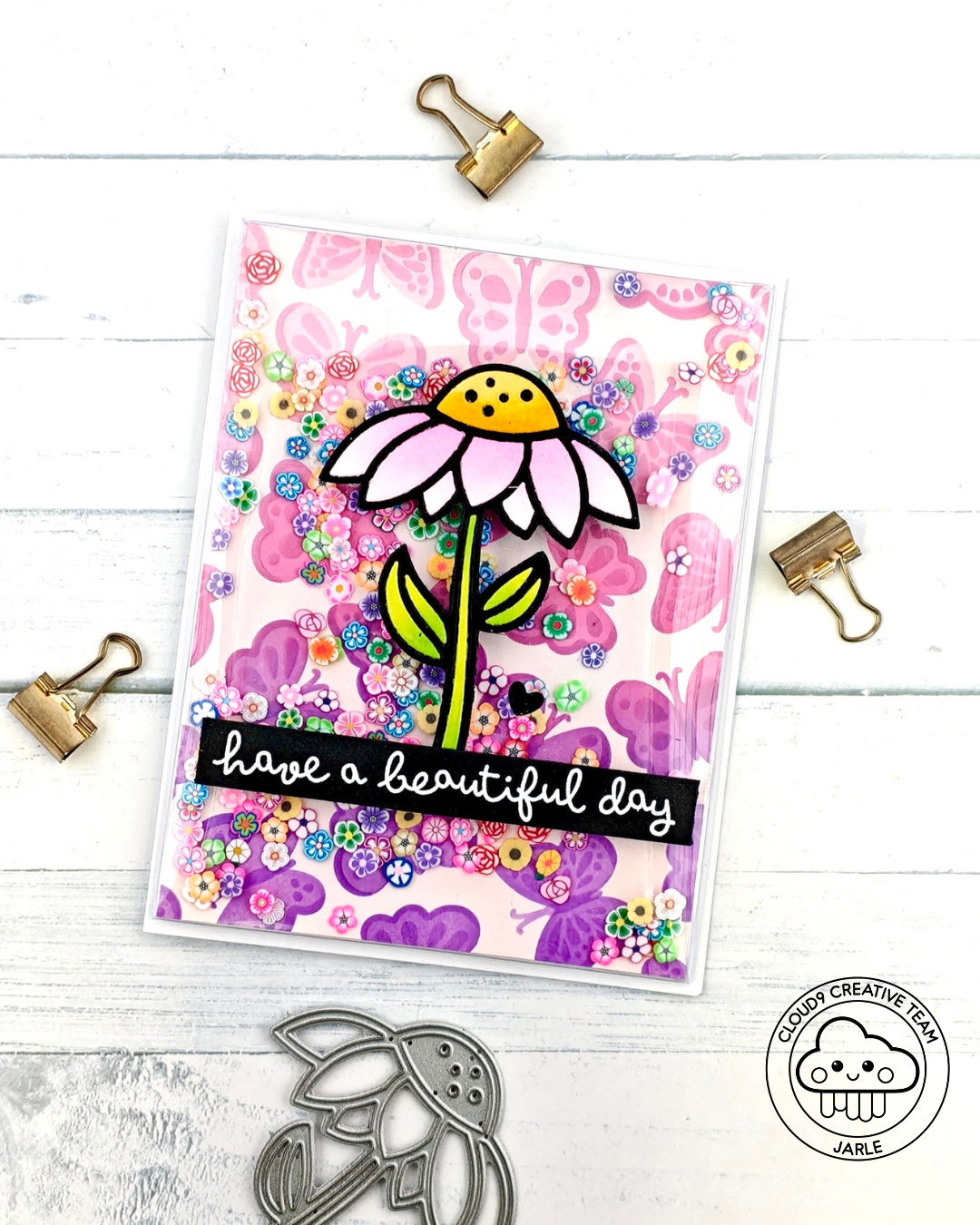 Infinity Shaker Card feat. Lawn Fawn Butterfly Background Stencils
