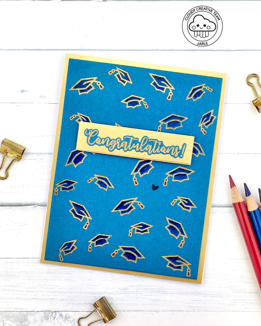 Heat Embossed Graduation Card feat. Lawn Fawn All The Grad Caps