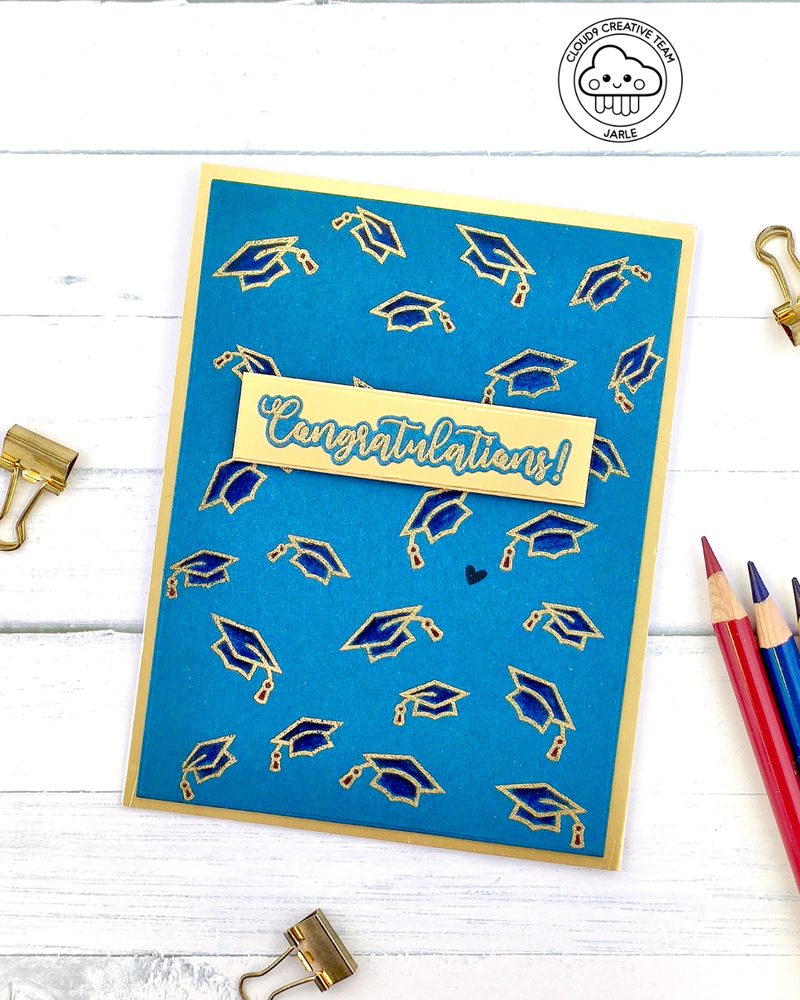 Heat Embossed Graduation Card feat. Lawn Fawn All The Grad Caps