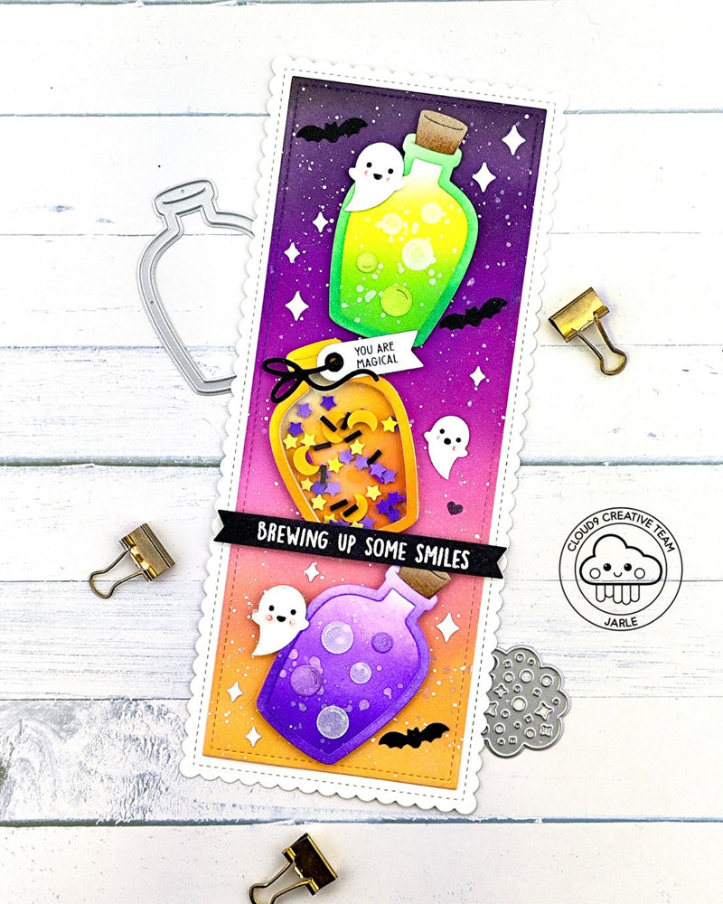 Slimline Halloween Card feat. Lawn Fawn Build-A-Potion Bottle
