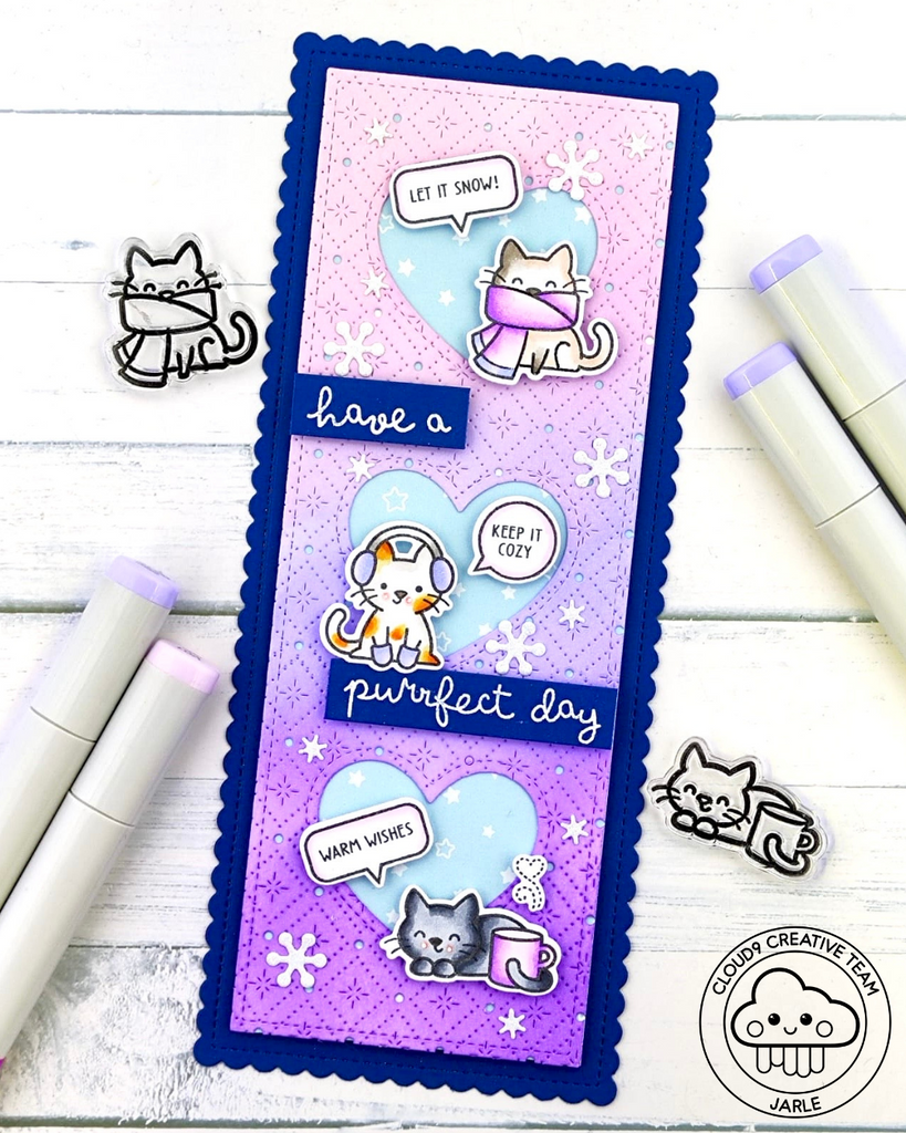 Slimline Winter Card feat. Lawn Fawn Quilted Diamond Backdrop