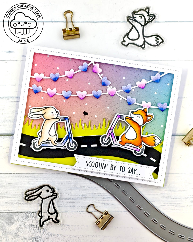 Friendship Card feat. Lawn Fawn Heart Garland Backdrop Landscape