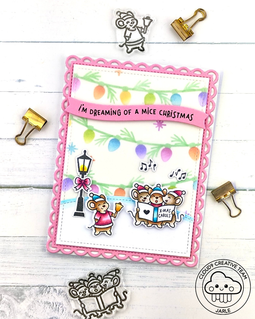 Christmas Card feat. Lawn Fawn String of Lights Background Stencils