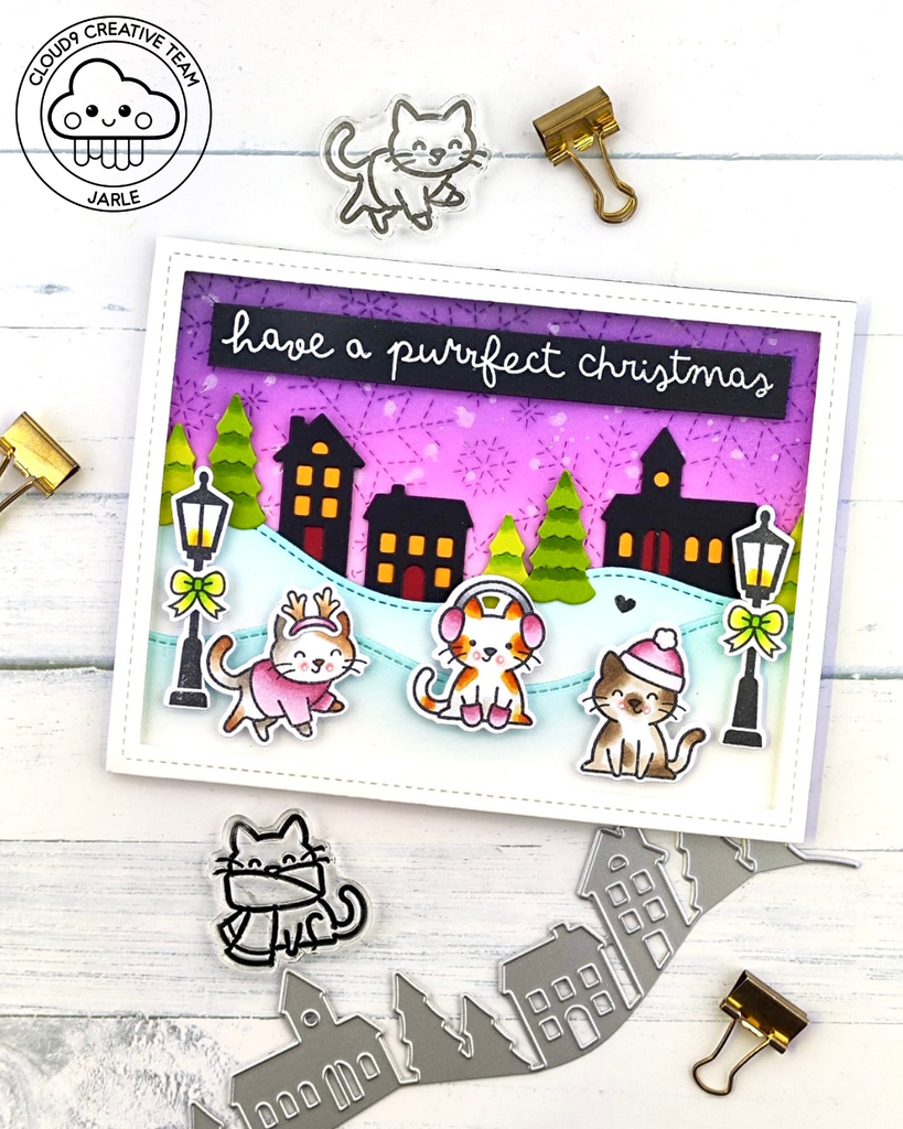 Cozy Christmas Card feat. Lawn Fawn Village Hillside Border