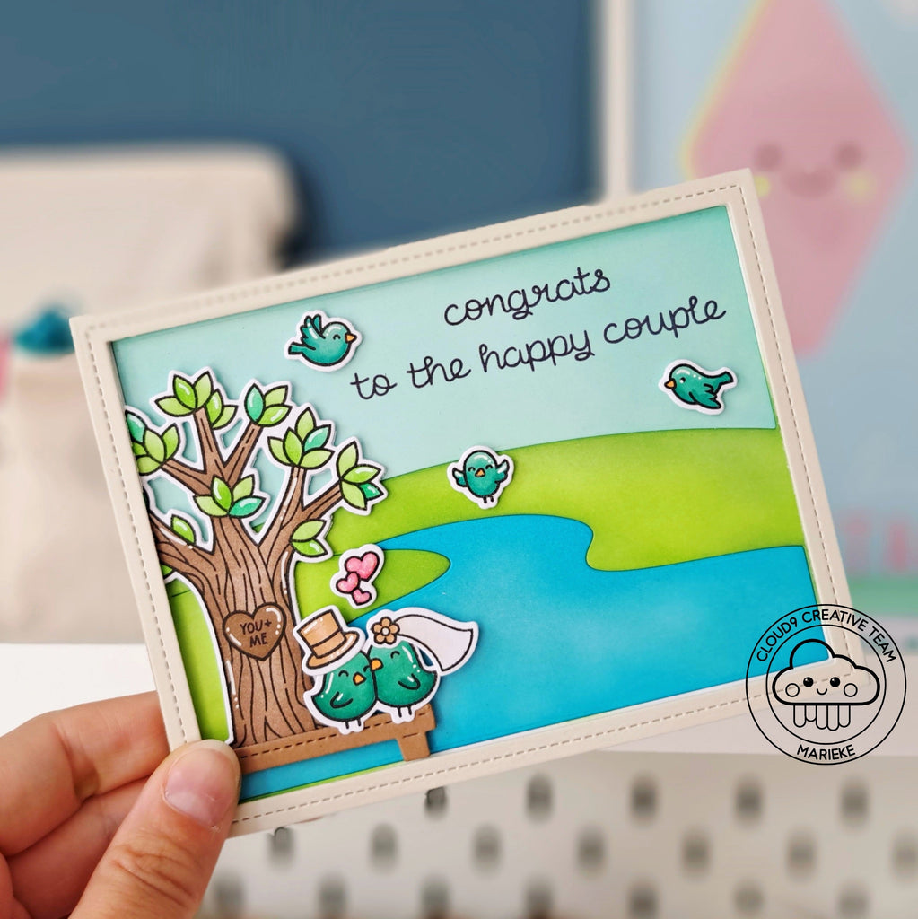 Happy Wedding Card feat. Lawn Fawn Heart Tree