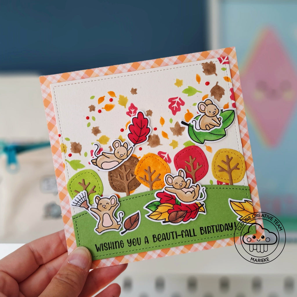 Fall Birthday Card feat. Lawn Fawn Stitched Tree Borders