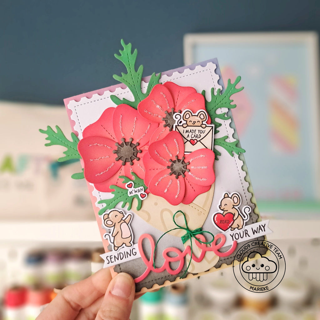 Valentine's Day Card feat. Lawn Fawn Flower Bouquet Wrap