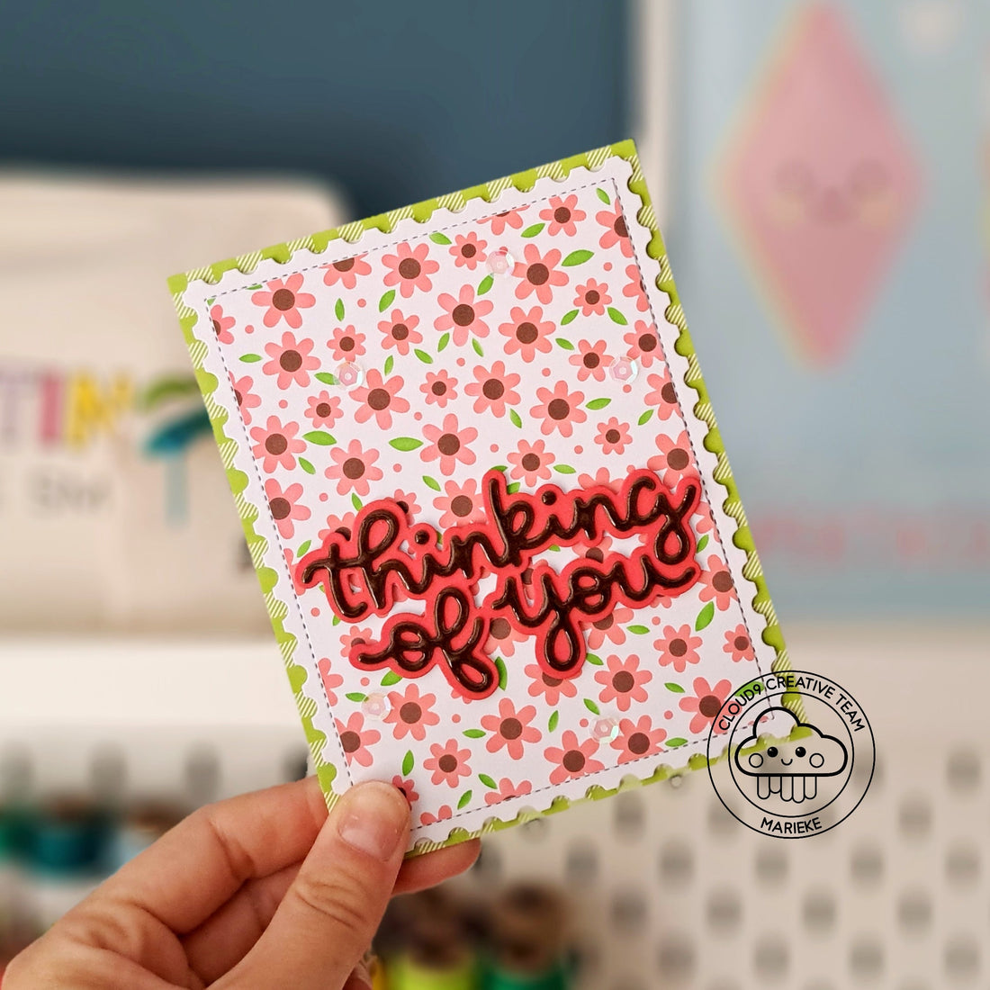 Miss You Card feat. Lawn Fawn Spring Flowers Stencils