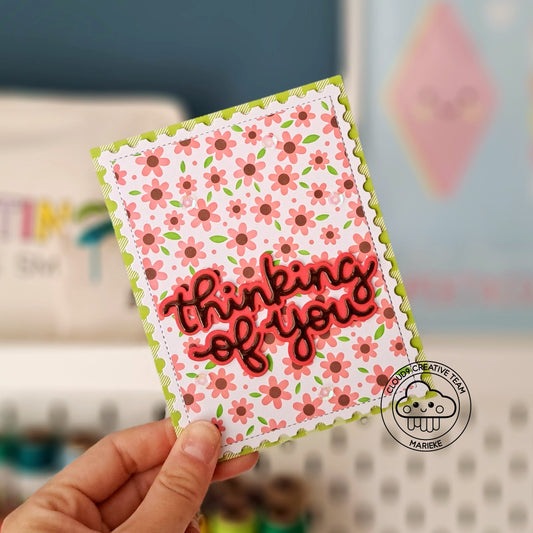 Miss You Card feat. Lawn Fawn Spring Flowers Stencils