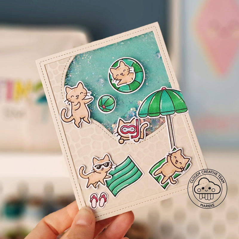 Summer Shaker Card feat. Lawn Fawn Stitched Pond Frame
