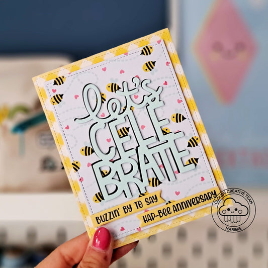 Summer Birthday Card feat. Lawn Fawn Bee Happy Background Stencils