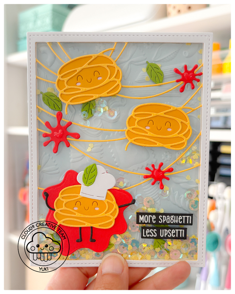 Encouragement  Shaker Card feat. Spellbinders Pasta Friends