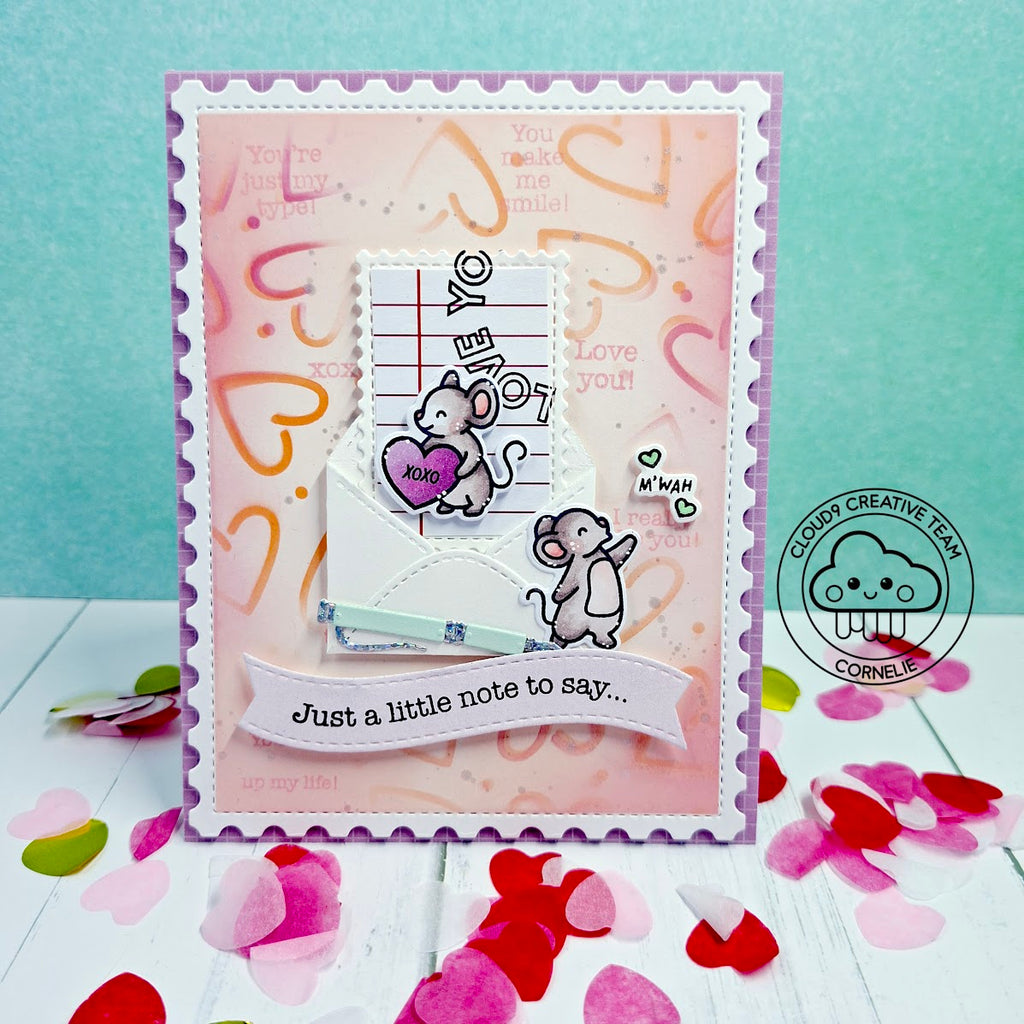 Valentines Day Card feat. Lawn Fawn Outline Hearts Stencil