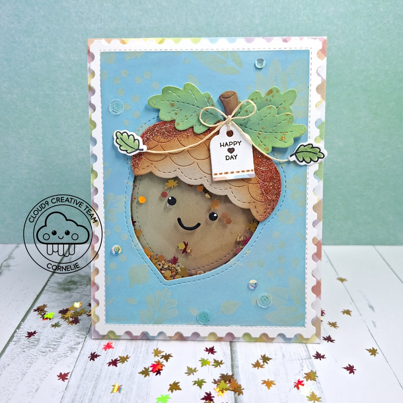 Fall Themed Shaker Card feat. Lawn Fawn Outside In Stiched Acorn