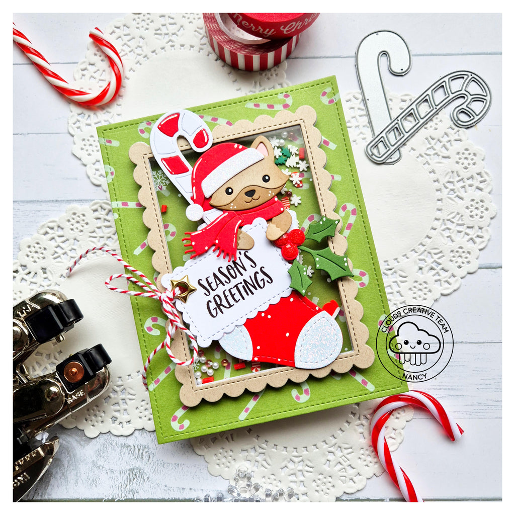 Christmas Shaker Card feat. Lawn Fawn Christmas Stocking