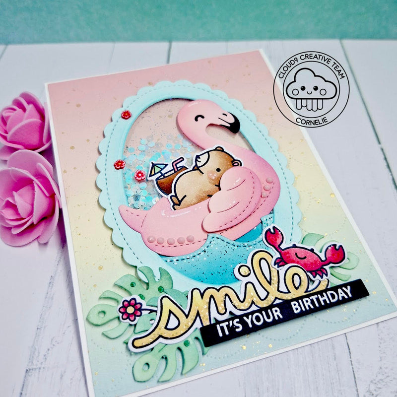 Summer Birthday Card feat. Lawn Fawn Flamingo Floatie