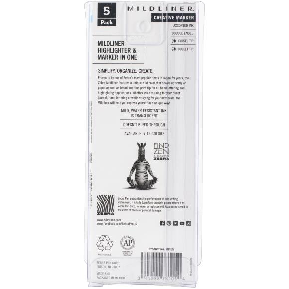 Zebra - Mildliner Double Ended Marker Bold & Fine Point Fluorescent (5pcs)