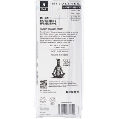Zebra - Mildliner Double Ended Marker Bold & Fine Point Fluorescent (5pcs)