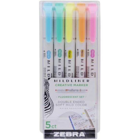 Zebra - Mildliner Double Ended Marker Bold & Fine Point Fluorescent (5pcs)