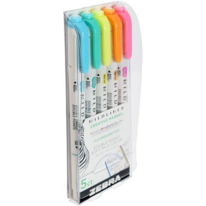 Zebra - Mildliner Double Ended Marker Bold & Fine Point Fluorescent (5pcs)