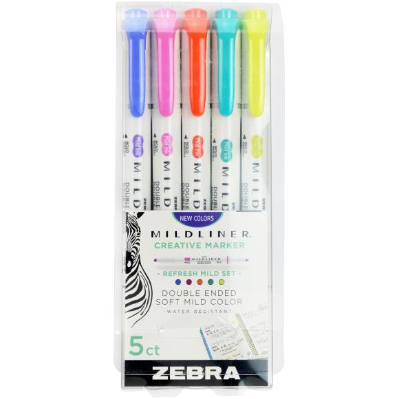 Zebra - Mildliner Double Ended Marker Bold & Fine Point Refresh Mild (5pcs)