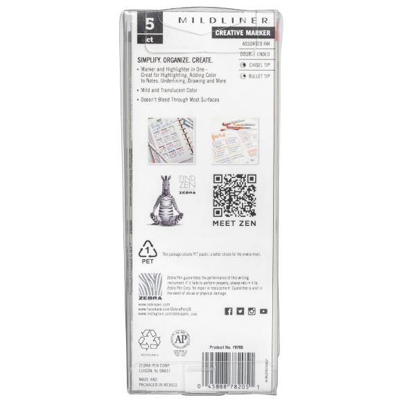 Zebra - Mildliner Double Ended Marker Bold & Fine Point Gentle (5pcs)
