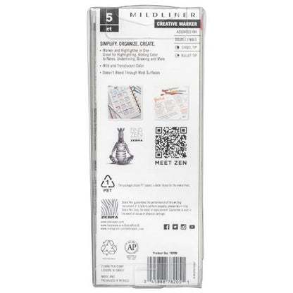 Zebra - Mildliner Double Ended Marker Bold & Fine Point Gentle (5pcs)