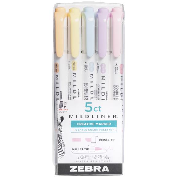 Zebra - Mildliner Double Ended Marker Bold & Fine Point Gentle (5pcs)