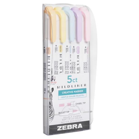 Zebra - Mildliner Double Ended Marker Bold & Fine Point Gentle (5pcs)