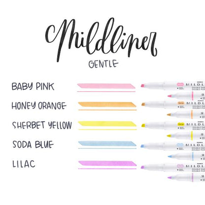 Zebra - Mildliner Double Ended Marker Bold & Fine Point Gentle (5pcs)