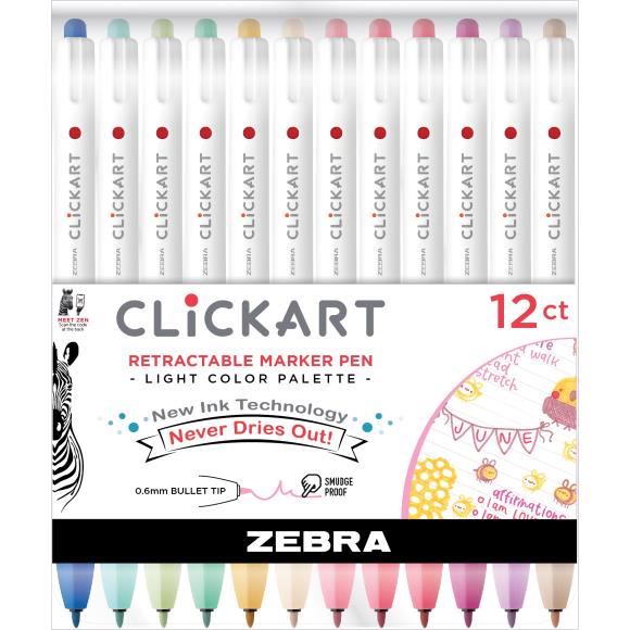 Zebra - ClickArt Retractable Bullet Point Marker Pens Light (12pcs)